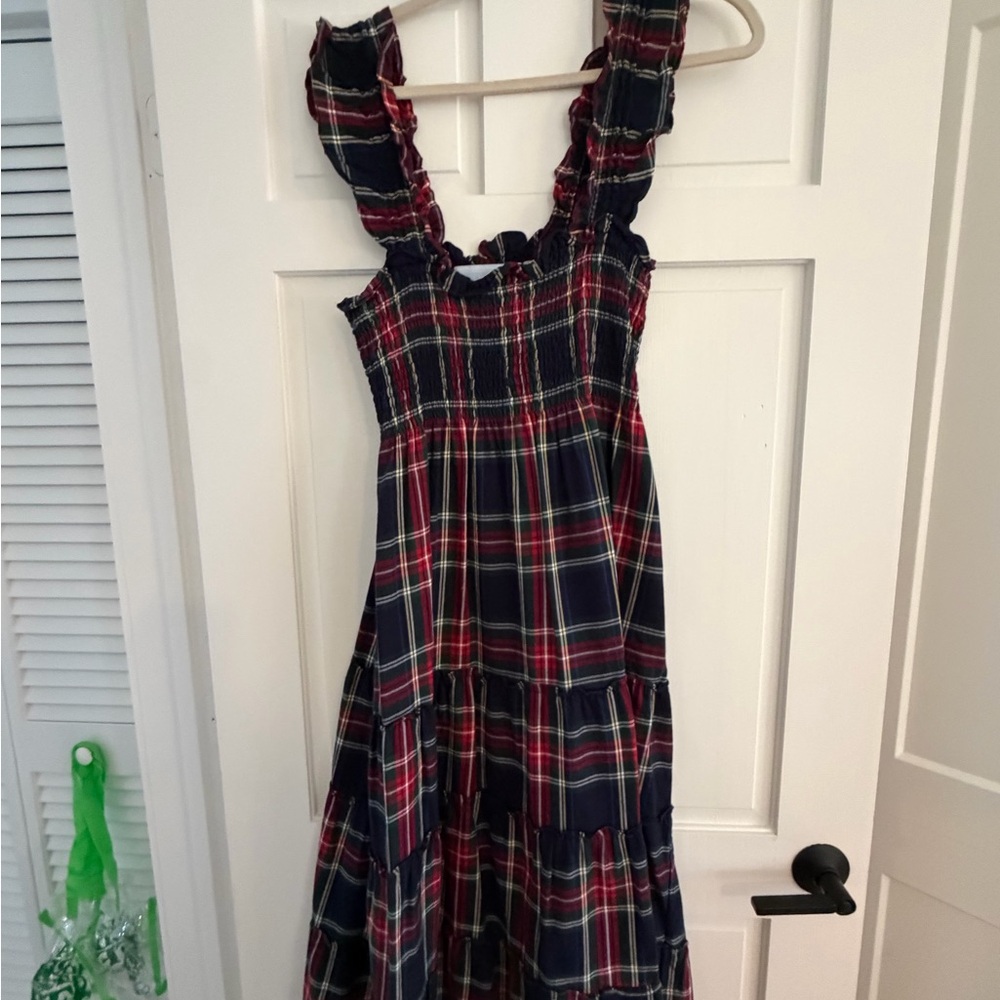 Hill House Nap Dress in Tartan Red, Green & Navy
